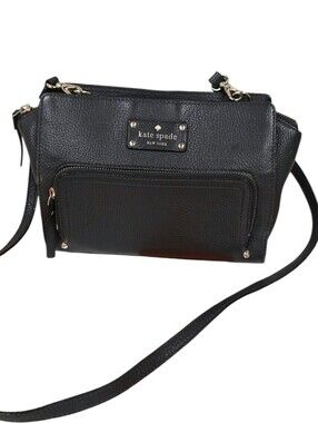 kate spade Black Pebbled Leather Crossbody with Front Zip Pocket